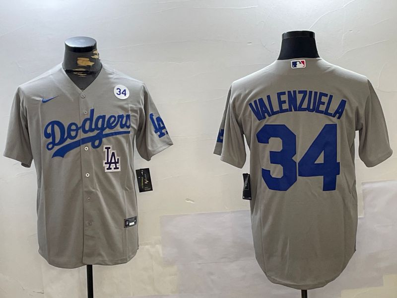 Men Los Angeles Dodgers 34 Valenzuela Grey Game 2024 Nike MLB Jersey style 112012